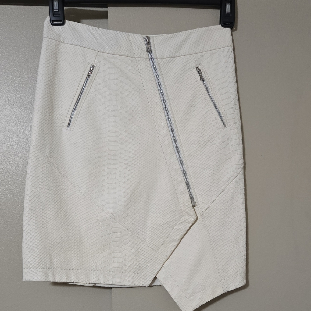 Yigal Azrouel Optic Asymmetrical White Lamb Leather & Cotton Skirt Size 2